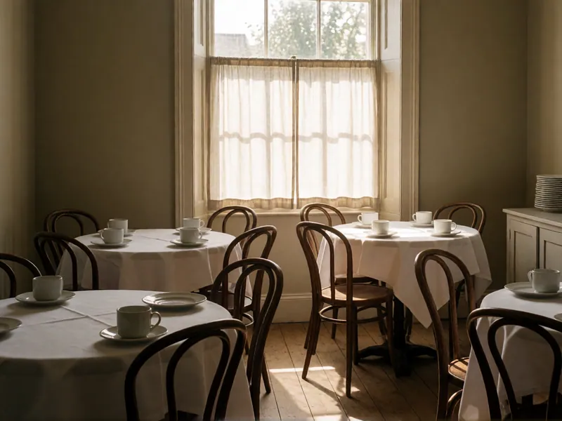 The breakfast room in the morning, with the doors onto the garden