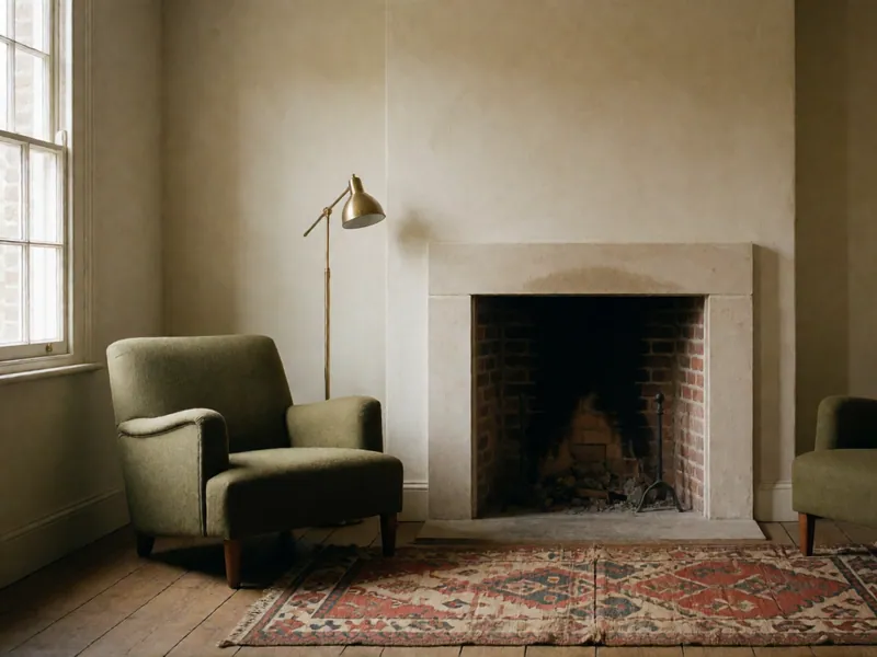 The parlour, with the original fireplace surround
