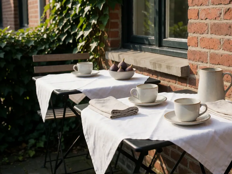 The terrace, laid for breakfast